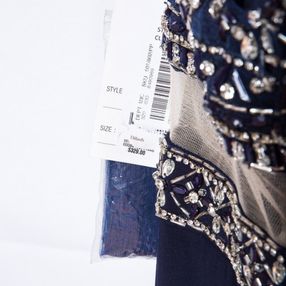 Coya Long Beaded Formal Blue Halter High Neck Keyhole Dress NWT $329 XS - Picture 9 of 14